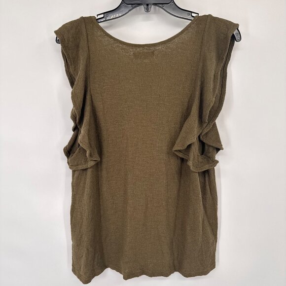 MADEWELL Womens Size Large Olive Green Cotton Ruffle Sleeve Scoop Neck Tank Top - Picture 12 of 14